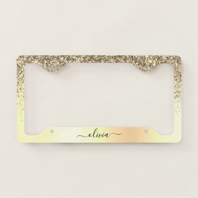 Gold Glitter Metal Monogram Glam Name License Plate Frame (Front)