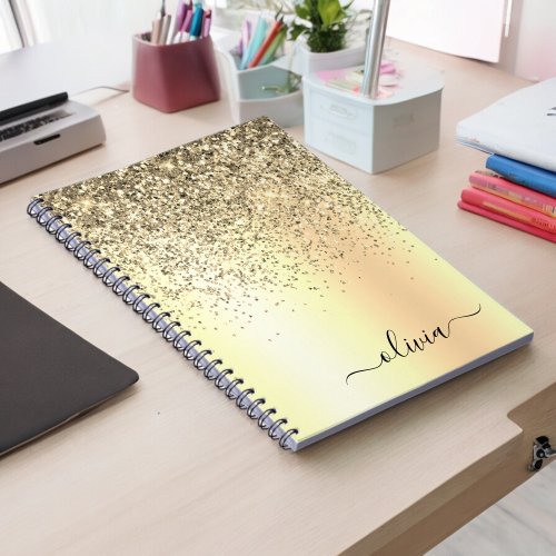 Gold Glitter Metal Monogram Glam Name Notebook