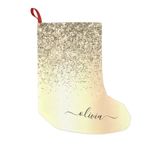 Gold Glitter Metal Monogram Glam Name Small Christmas Stocking