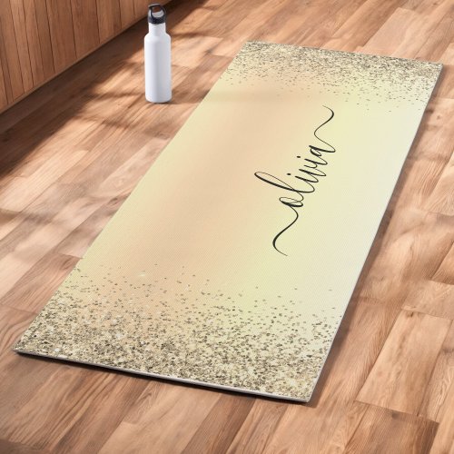 Gold Glitter Metal Monogram Glam Name Yoga Mat