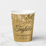 Gold Glitter Metallic 21st Birthday Paper Cups<br><div class="desc">Create your own gold glitter and faux metallic golden foil background 21st birthday party paper cups for your guests. The text features a classic elegant calligraphy paired with an all caps serif font. Customize the font styles to create your own tableware for her special celebration. The brushed metal foil, sparkles...</div>