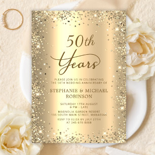 Gold Glitter Metallic 50th Wedding Anniversary Invitation