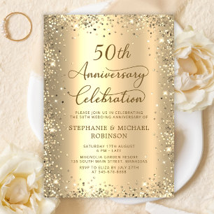 Gold Glitter Metallic 50th Wedding Anniversary Invitation