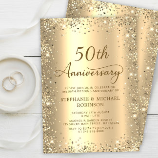 Gold Glitter Metallic 50th Wedding Anniversary Invitation