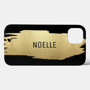 Gold Glitter Metallic Brush Stroke, Black iPhone 13 Case