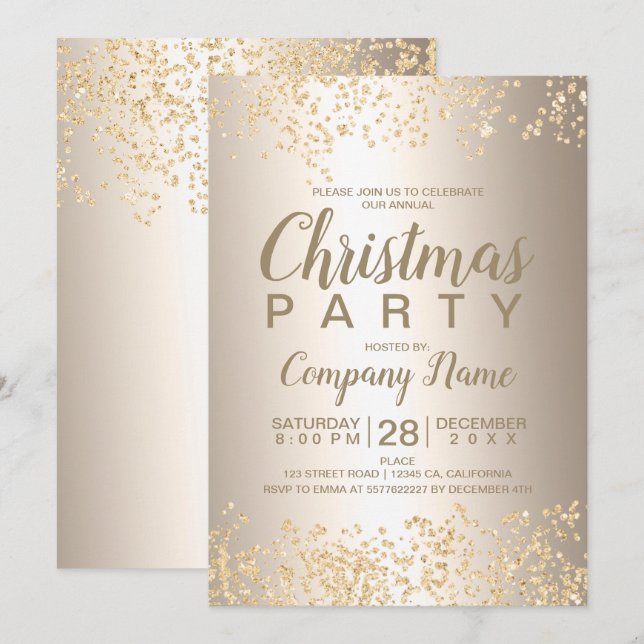 Gold glitter metallic corporate Christmas party Invitation (Front/Back)