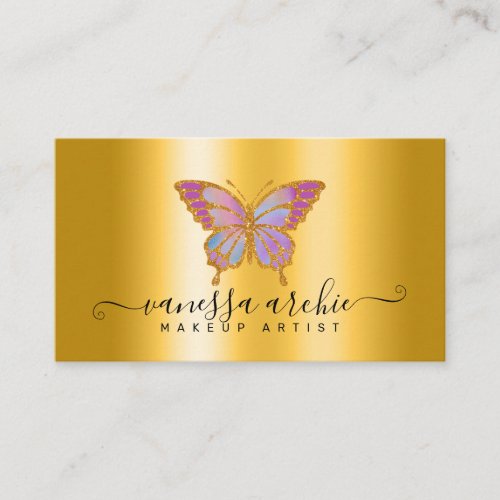 Gold Glitter Metallic Foil Butterfly Logo Business Card