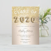 Gold glitter metallic foil photo graduation 2020 invitation (Standing Front)