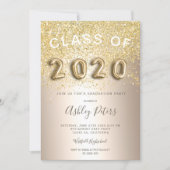 Gold glitter metallic foil photo graduation 2020 invitation (Front)