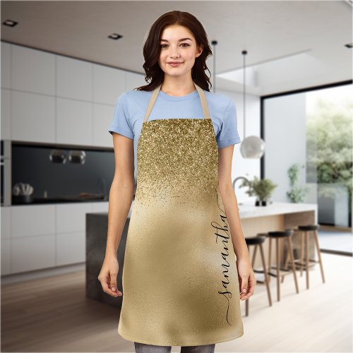 Gold Glitter Metallic Handwritten Monogram Name Apron