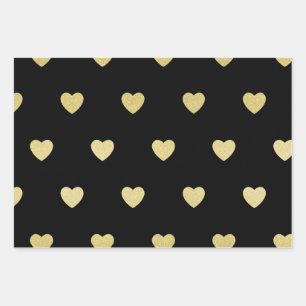 Gold Glitter Metallic Heart Black Red Purple Wrapping Paper Sheets