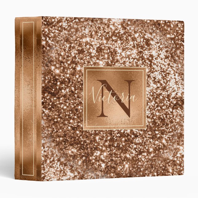 Gold Glitter Metallic Monogram Name 3 Ring Binder (Front/Spine)