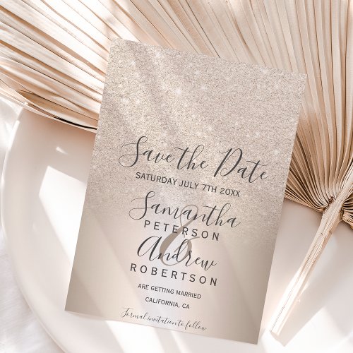 Gold glitter metallic ombre save the date wedding