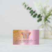 Gold Glitter Metallic Pink Foil Butterfly Logo Business Card (Standing Front)