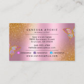 Gold Glitter Metallic Pink Foil Butterfly Logo Business Card (Back)