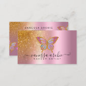 Gold Glitter Metallic Pink Foil Butterfly Logo Business Card (Front/Back)