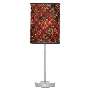 Gold Glitter Metallic Red Burgundy Damask Elegant Table Lamp