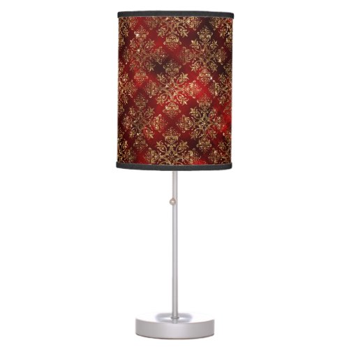 Gold Glitter Metallic Red Burgundy Damask Elegant Table Lamp