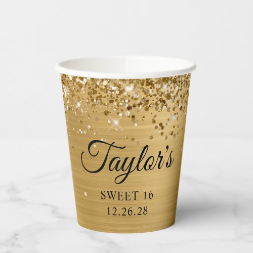 Gold Glitter Metallic Sweet 16 Paper Cups