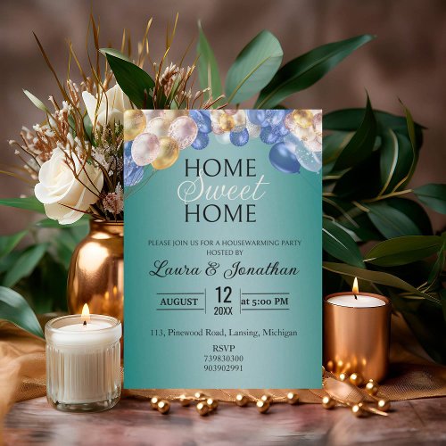 Gold Glitter MetallicTurquoise Housewarming Party  Invitation