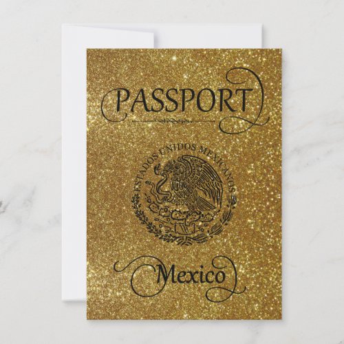 Gold Glitter Mexico Passport Save the Date Card