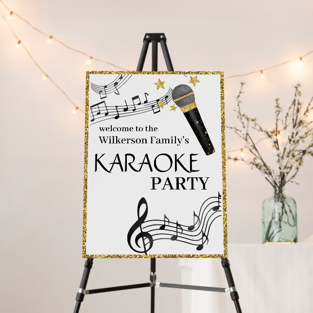 Gold Glitter Microphone Music Notes Karaoke Party Foam Board (In Situ (Stand))