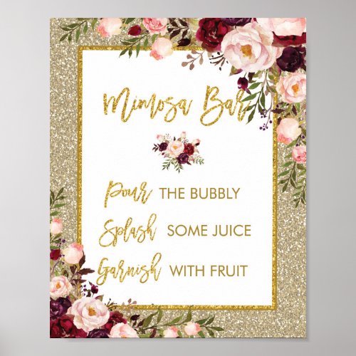 Gold Glitter Mimosa Bar Sign Floral Wedding Decor