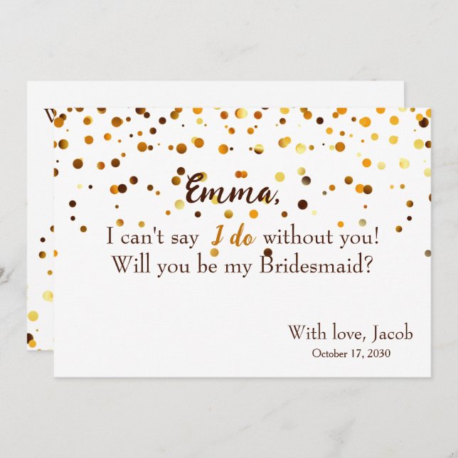 Gold Glitter Minimal Script Bridesmaid Proposal Invitation (Front/Back)