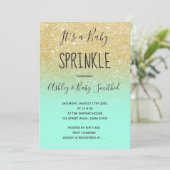 Gold glitter mint green ombre baby sprinkle invitation (Standing Front)
