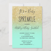 Gold glitter mint green ombre baby sprinkle invitation (Front)