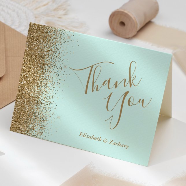 Gold Glitter Mint Green Wedding Thank You Card (Creator Uploaded)