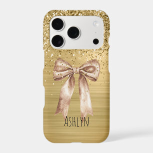 Gold Glitter Mocha Cream Bow iPhone 17 Pro Case