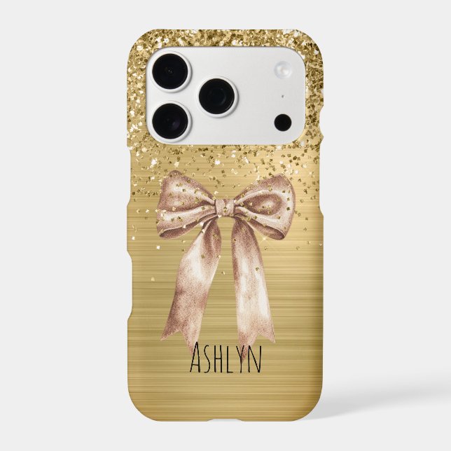 Gold Glitter Mocha Cream Bow iPhone Case (Back)