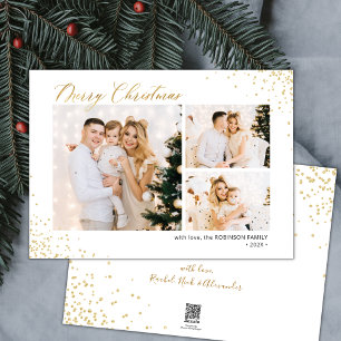 Gold Glitter Modern 3 Multi Photo Christmas  Holiday Card