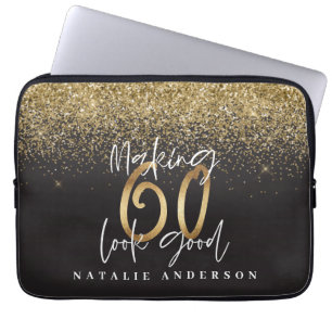 Gold glitter modern 60th birthday laptop sleeve