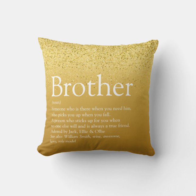 Gold Glitter Modern Best Brother Ever Definition  Throw Pillow (Front)