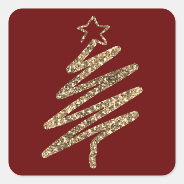 Gold Glitter Modern Christmas Tree Square Sticker (Front)