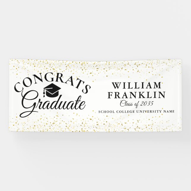 Gold Glitter Modern Elegant Graduation Banner (Horizontal)