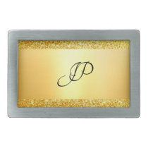 Gold Glitter Modern Elegant Monogrammed Template Belt Buckle