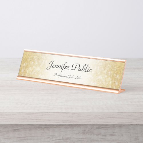 Gold Glitter Modern Elegant Trendy Template Desk Name Plate