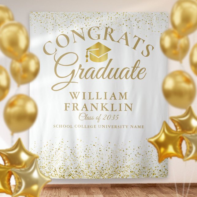 Gold Glitter Modern Graduation Photo Backdrop (Creator Uploaded)