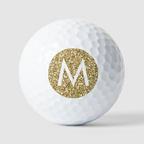 Gold Glitter Modern Monogram Initial  Golf Balls