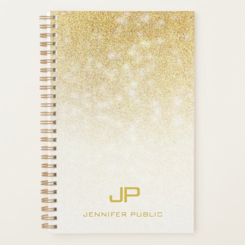 Gold Glitter Modern Monogram Name Elegant Template Planner