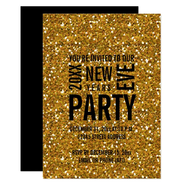 Gold Glitter Modern New Years Eve Party Invitation
