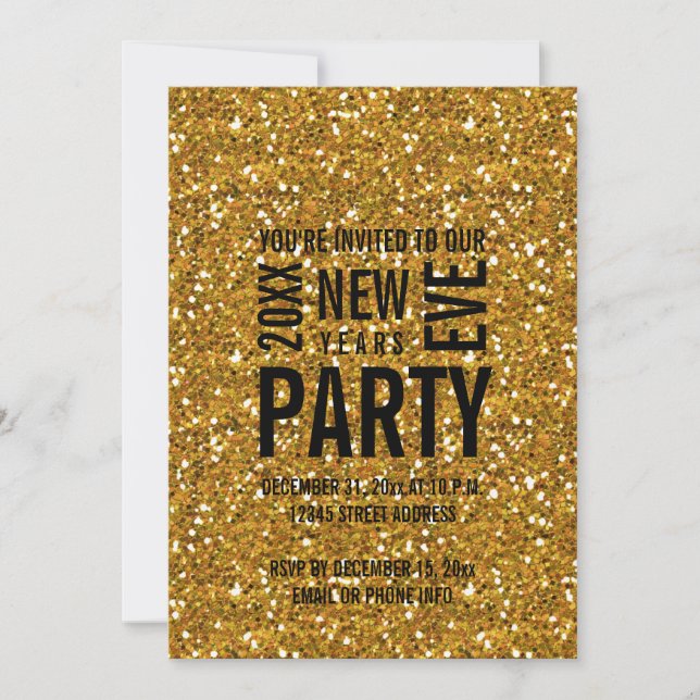 Gold Glitter Modern New Years Eve Party Invitation (Front)