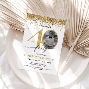 Gold Glitter Modern Photo 40th Birthday Invitation