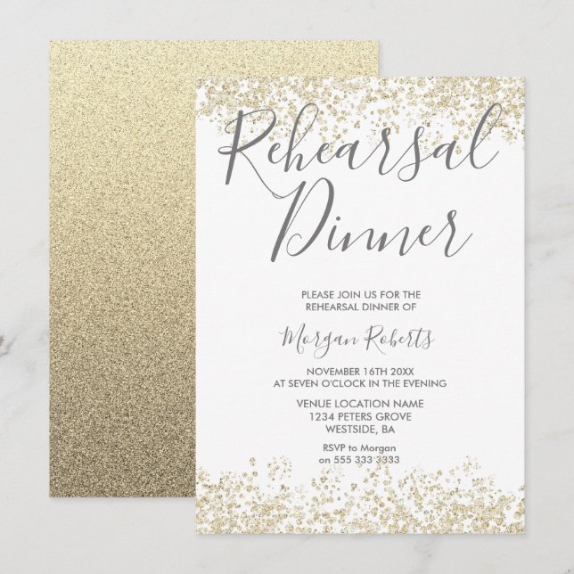 Gold Glitter Modern Rehearsal Dinner Invitation (Front/Back)