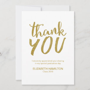 Gold Glitter Modern Script Graduation Thank You Card