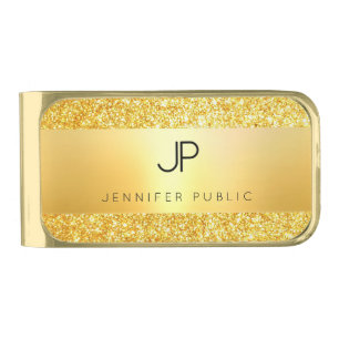 Gold Glitter Modern Template Elegant Monogrammed Finish Money Clip
