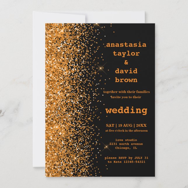 Gold Glitter Modern Wedding Invitation (Front)